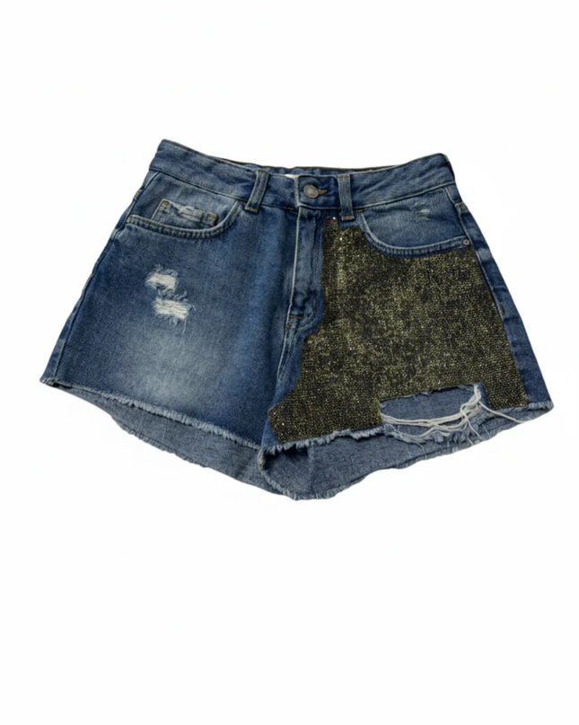 Zara Blue Distressed Embellished Denim Shorts