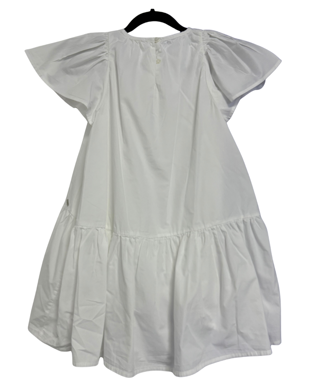 Lee Cooper White Cotton Tiered Flutter Sleeve Dress