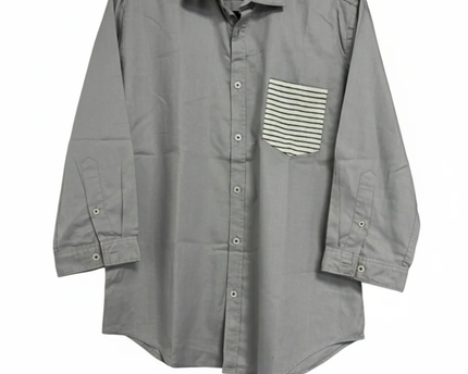 Zara Man Grey Cotton Button-Down Shirt with Striped Pocket