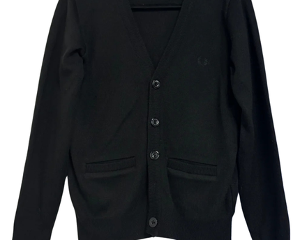 Fred Perry Black Classic V-Neck Button-Up Cardigan