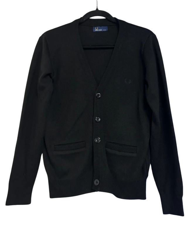 Fred Perry Black Classic V-Neck Button-Up Cardigan