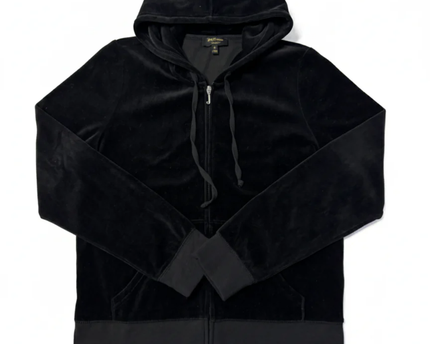 Juicy Couture Black Velour Crystal Heart Zip-Up Hoodie