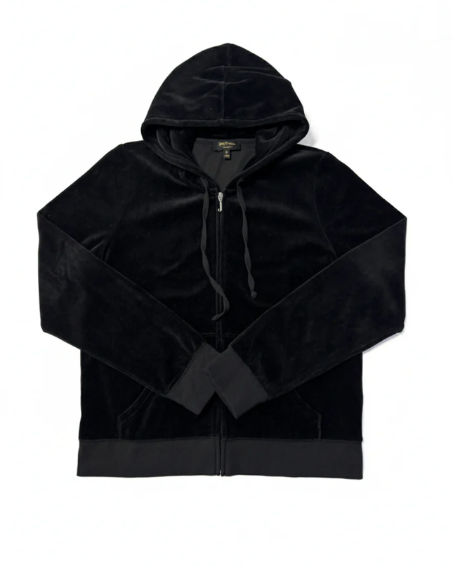 Juicy Couture Black Velour Crystal Heart Zip-Up Hoodie