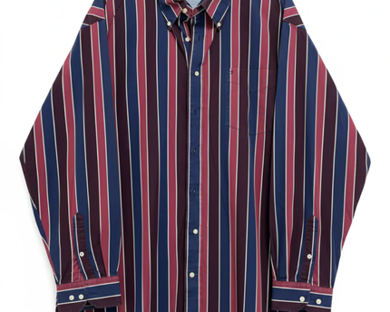 Tommy Hilfiger Burgundy and Navy Blue Striped Long Sleeve Shirt