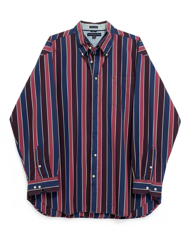 Tommy Hilfiger Burgundy and Navy Blue Striped Long Sleeve Shirt