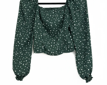 Abercrombie & Fitch Green Polka Dot Square Neck Smocked Blouse