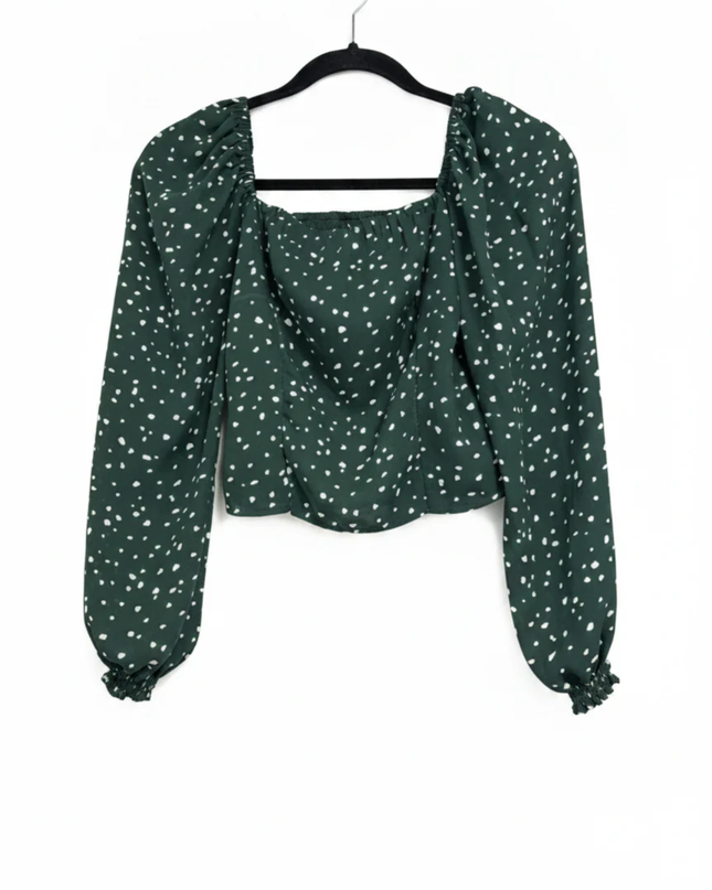 Abercrombie & Fitch Green Polka Dot Square Neck Smocked Blouse