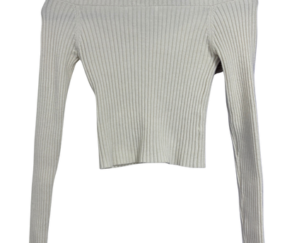 Bershka Off-white Ribbed Zip-Up Crop Top