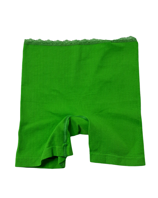 PrettyLittleThing Bright Green Ribbed Lace Trim Shorts W/Tags