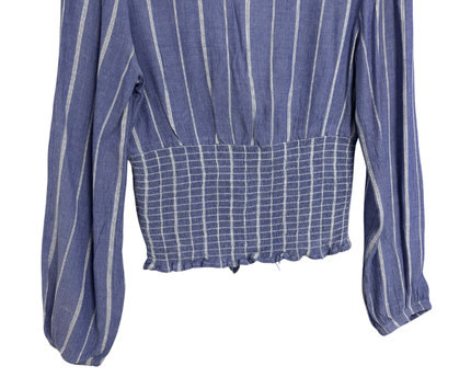 American Eagle Blue/White Striped Tie-Front Smocked Top
