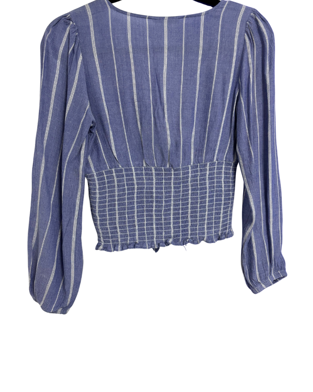 American Eagle Blue/White Striped Tie-Front Smocked Top
