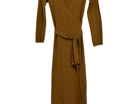 MNG Brown Ribbed Knit Wrap Midi Dress