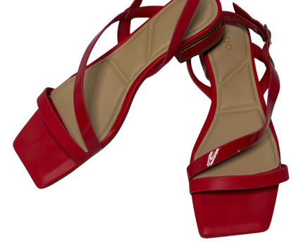 Aldo Red Lilian Strappy Square Toe Low Heel Sandals | With Box