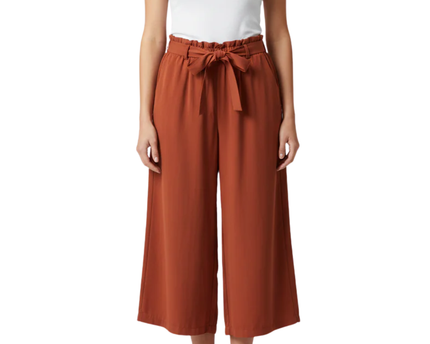 2XTREMZ Rust Wide-Leg Cropped Paper Bag Waist Pants
