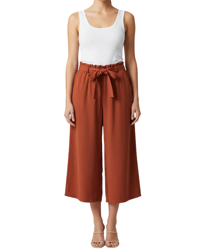 2XTREMZ Rust Wide-Leg Cropped Paper Bag Waist Pants