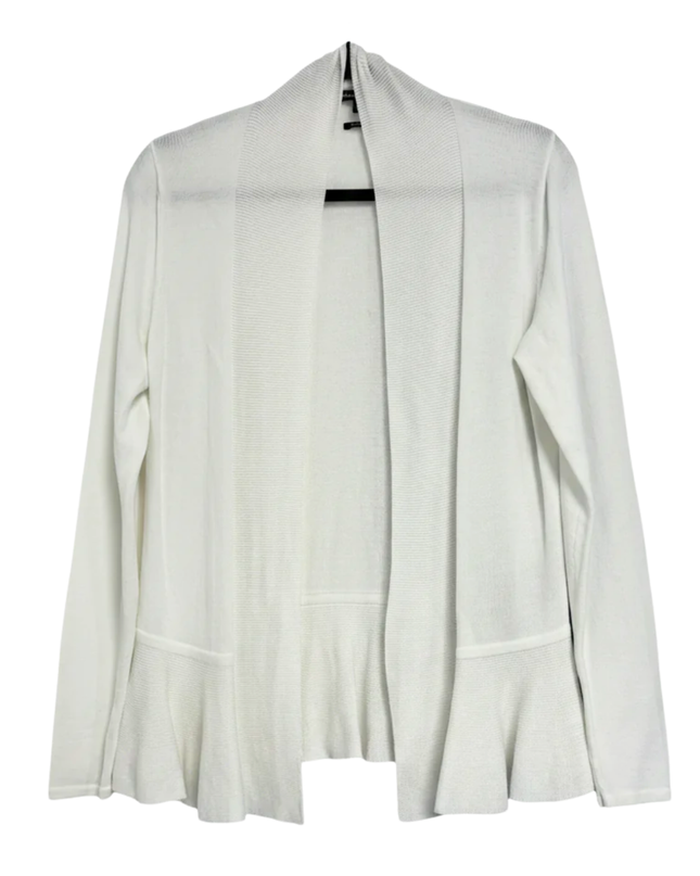 Massimo Dutti White Peplum Open-Front Knit Cardigan