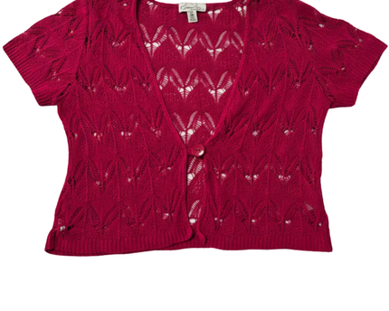 Kim Rogers Petite Fuchsia Pink Short Sleeve Pointelle Knit Cardigan