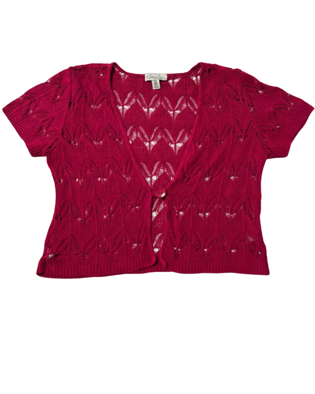 Kim Rogers Petite Fuchsia Pink Short Sleeve Pointelle Knit Cardigan