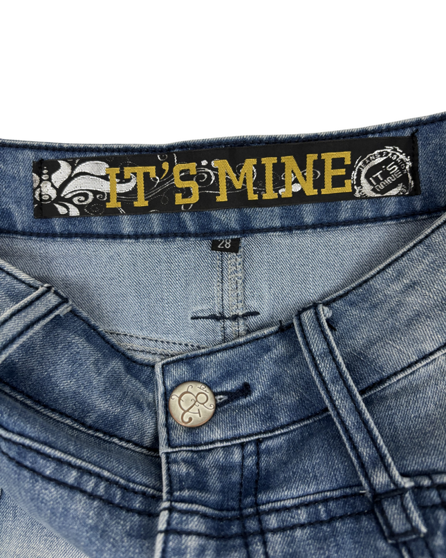 It's Mine Faded Blue Denim Bodycon Mini Skirt - M | Waist: 28"