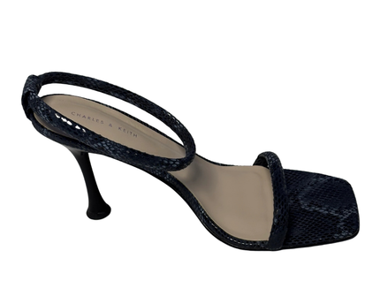 CHARLES & KEITH Animal Print Blue Snakeskin Embossed Slingback Heels | With Box