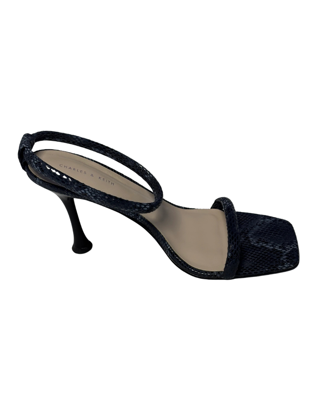 CHARLES & KEITH Animal Print Blue Snakeskin Embossed Slingback Heels | With Box