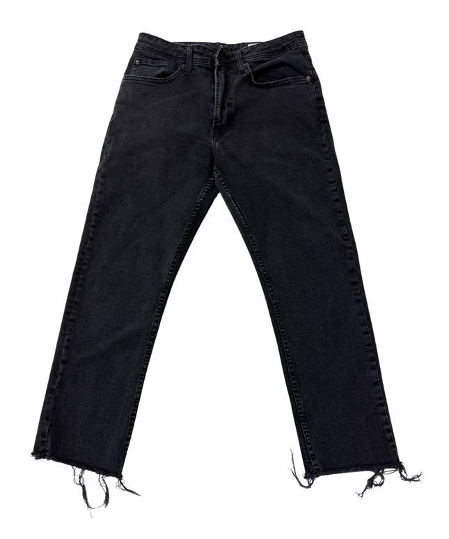 ZARA Black High-Rise Straight Leg Raw Hem Jeans