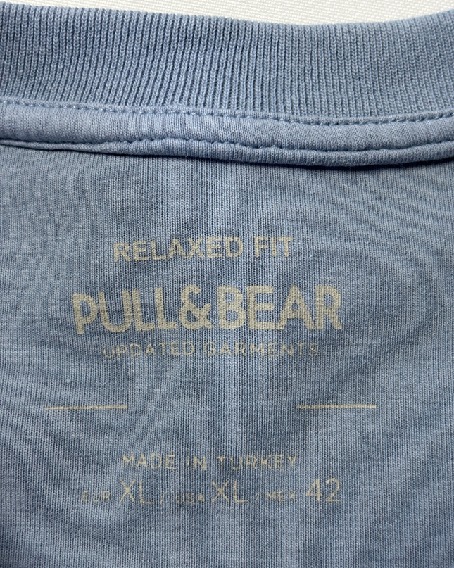 Pull & Bear Blue Relaxed Fit Embossed Graphic T-Shirt