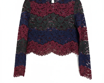 Sandro Multicolor Floral Lace Crop Top and Midi Skirt Set