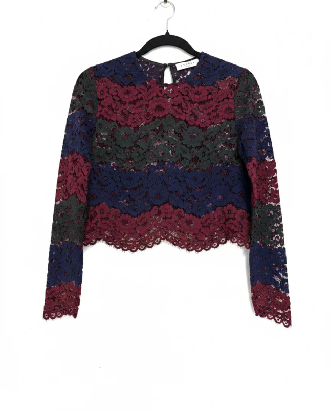 Sandro Multicolor Floral Lace Crop Top and Midi Skirt Set
