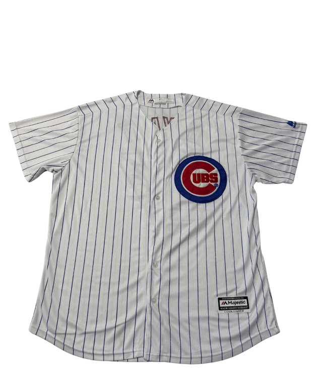 Majestic White Chicago Cubs Kris Bryant #17 Pinstripe Baseball Jersey