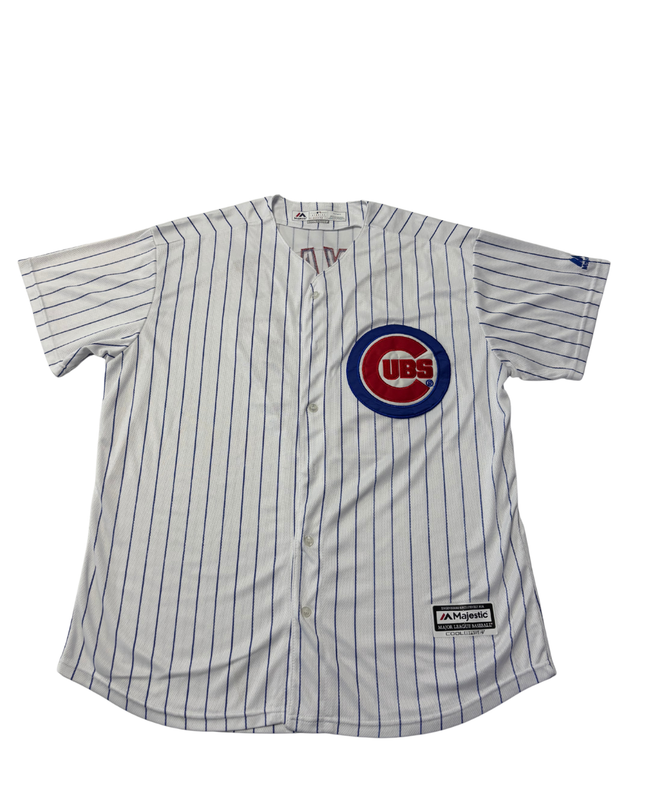 Majestic White Chicago Cubs Kris Bryant #17 Pinstripe Baseball Jersey