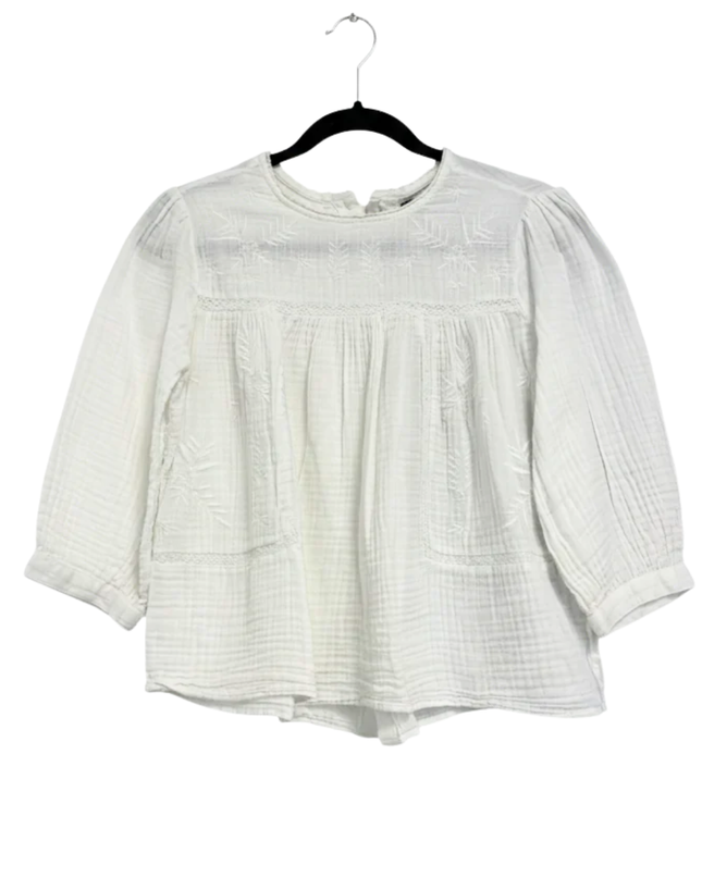 Monoprix Femme White Embroidered Double Gauze Blouse