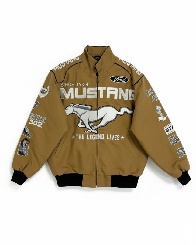 Reworked Tan Ford Mustang NASCAR Racing Jacket