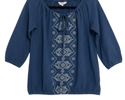 REDTAG Blue Embroidered Boho Blouse