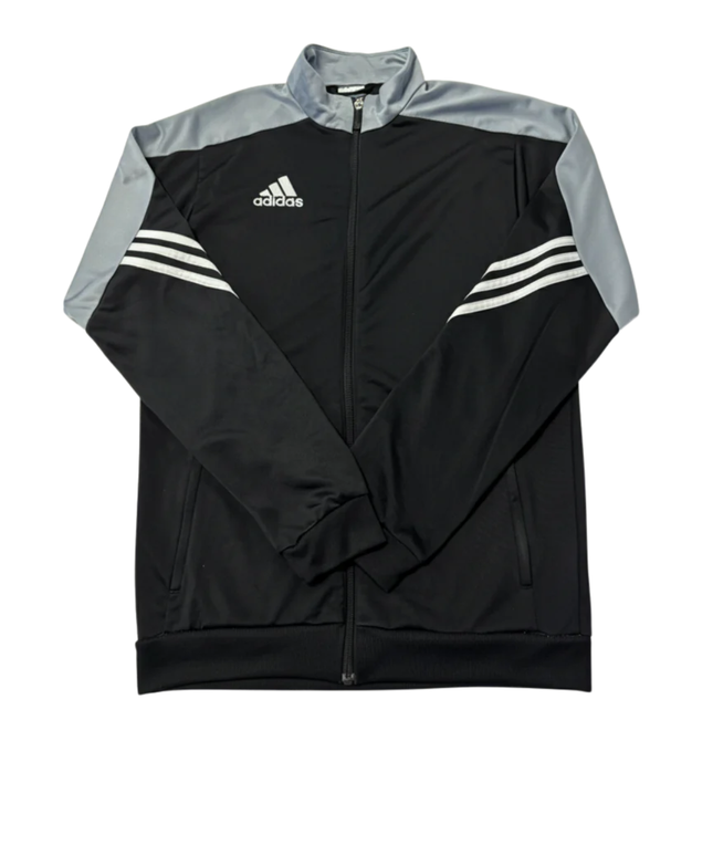 Adidas Black and Grey 3-Stripe Zip-Up Sports Jacket