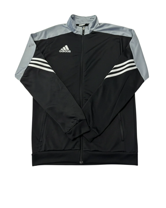Adidas Black and Grey 3-Stripe Zip-Up Sports Jacket