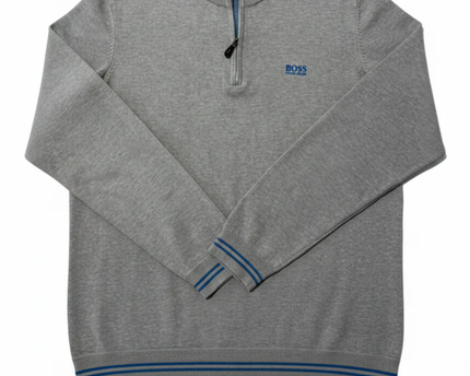 Hugo Boss Grey Quarter-Zip Cotton Blend Sweater