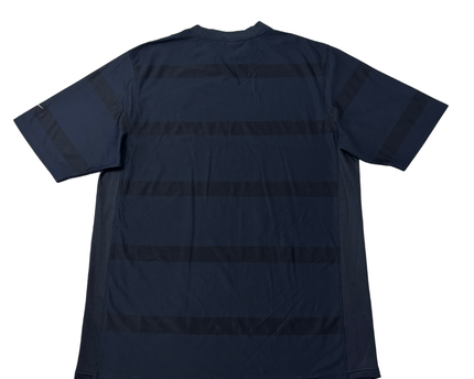 Vintage Nike Navy Blue Striped Mesh-Panel Sports T-Shirt