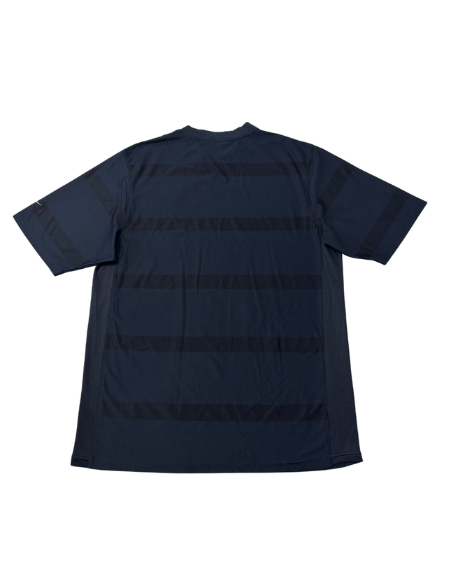Vintage Nike Navy Blue Striped Mesh-Panel Sports T-Shirt