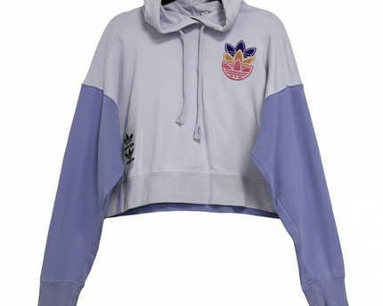 Adidas Purple Cropped Two-Tone Trefoil Logo Hoodie
