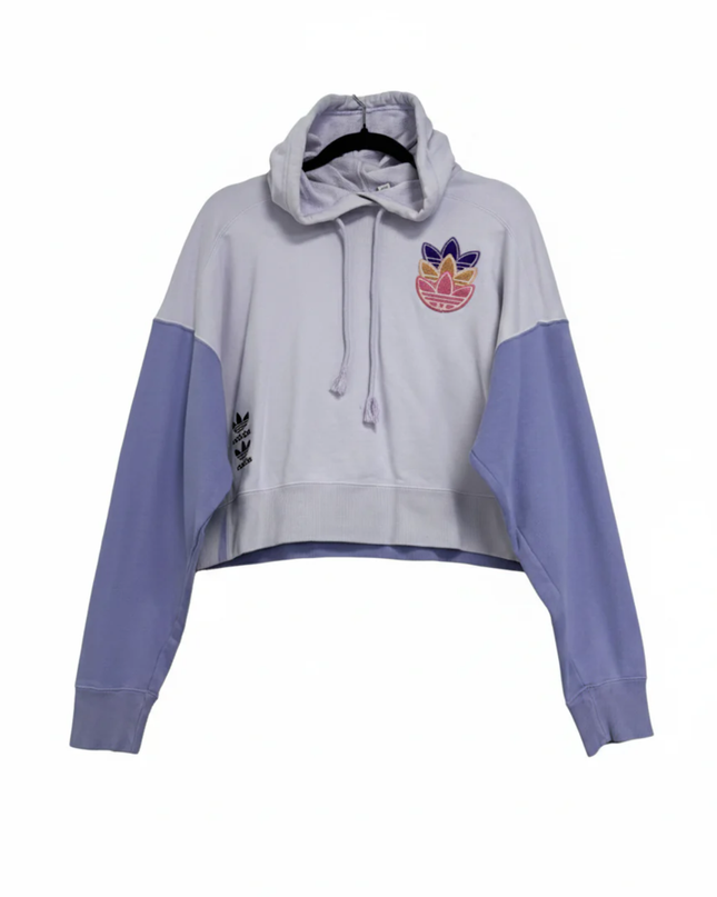 Adidas Purple Cropped Two-Tone Trefoil Logo Hoodie