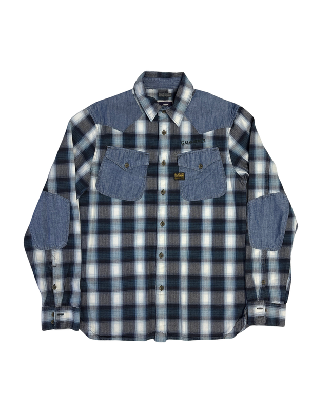 G-Star Raw Blue Plaid Denim Panel Shirt