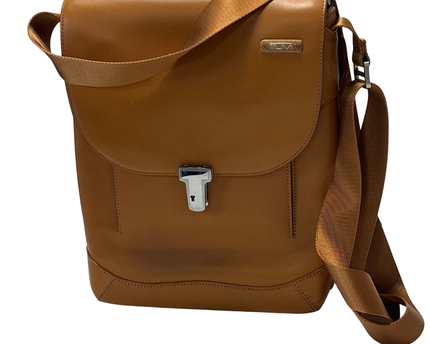 Tumi Tan Leather Flap Closure Crossbody Handbag W/Box