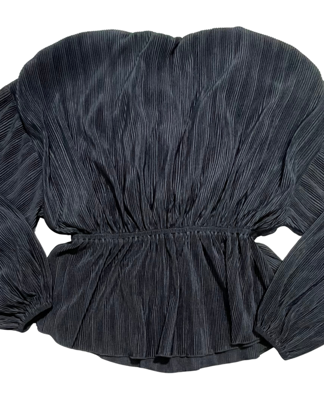Abercrombie & Fitch Black Plissé V-Neck Long Sleeve Top