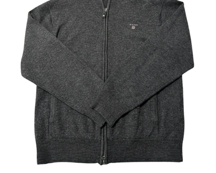 GANT Men's Grey 100% Lambswool Full-Zip Mock Neck Sweater