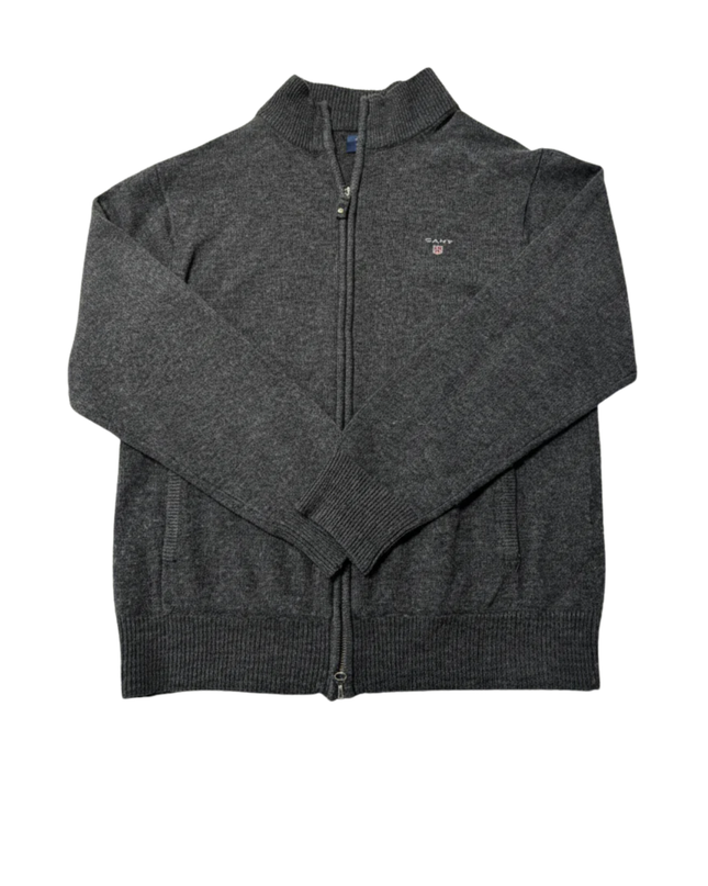 GANT Men's Grey 100% Lambswool Full-Zip Mock Neck Sweater