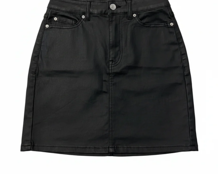 New Look Black Coated Denim Mini Skirt