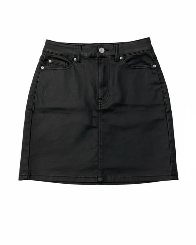New Look Black Coated Denim Mini Skirt