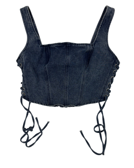 Altar'd State Lace-Up Corset Dark Wash Denim Crop Top - XS