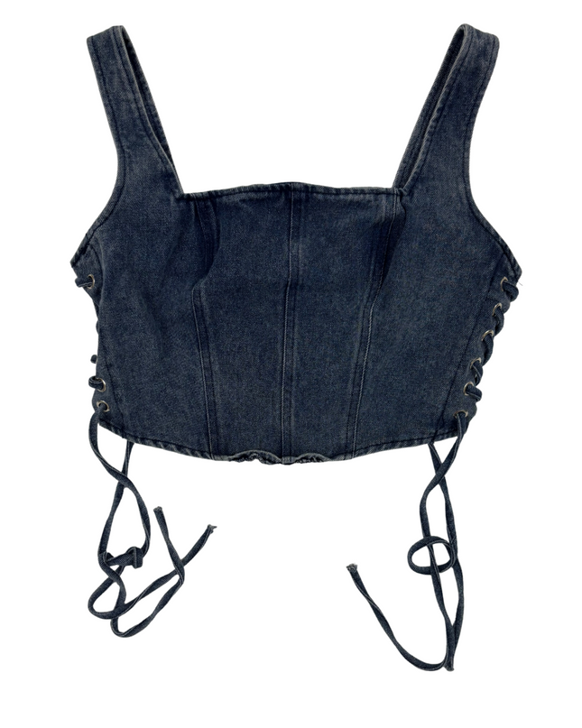 Altar'd State Lace-Up Corset Dark Wash Denim Crop Top - XS